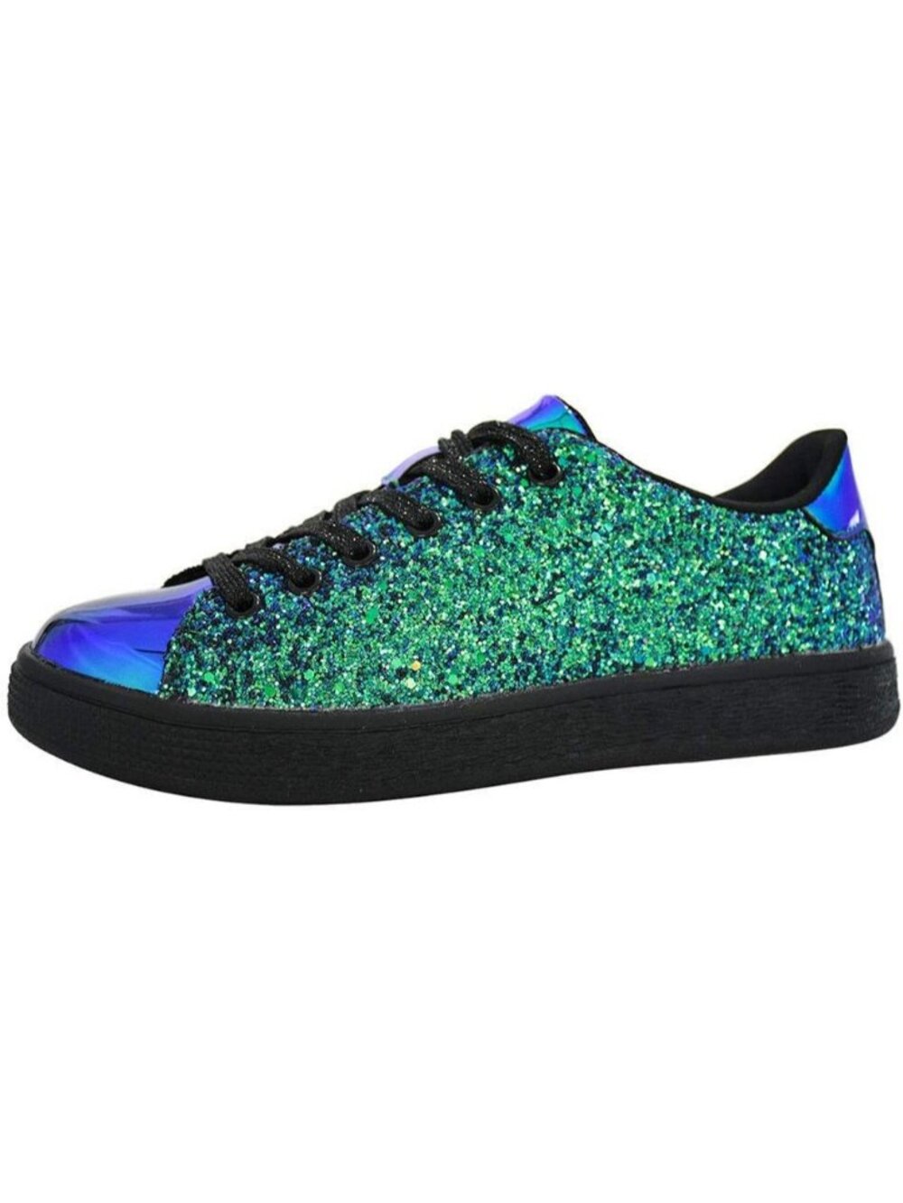 Women's Green Sparkle Bedazzled Bling Shiny Glitter Fashion Walking Sneakers